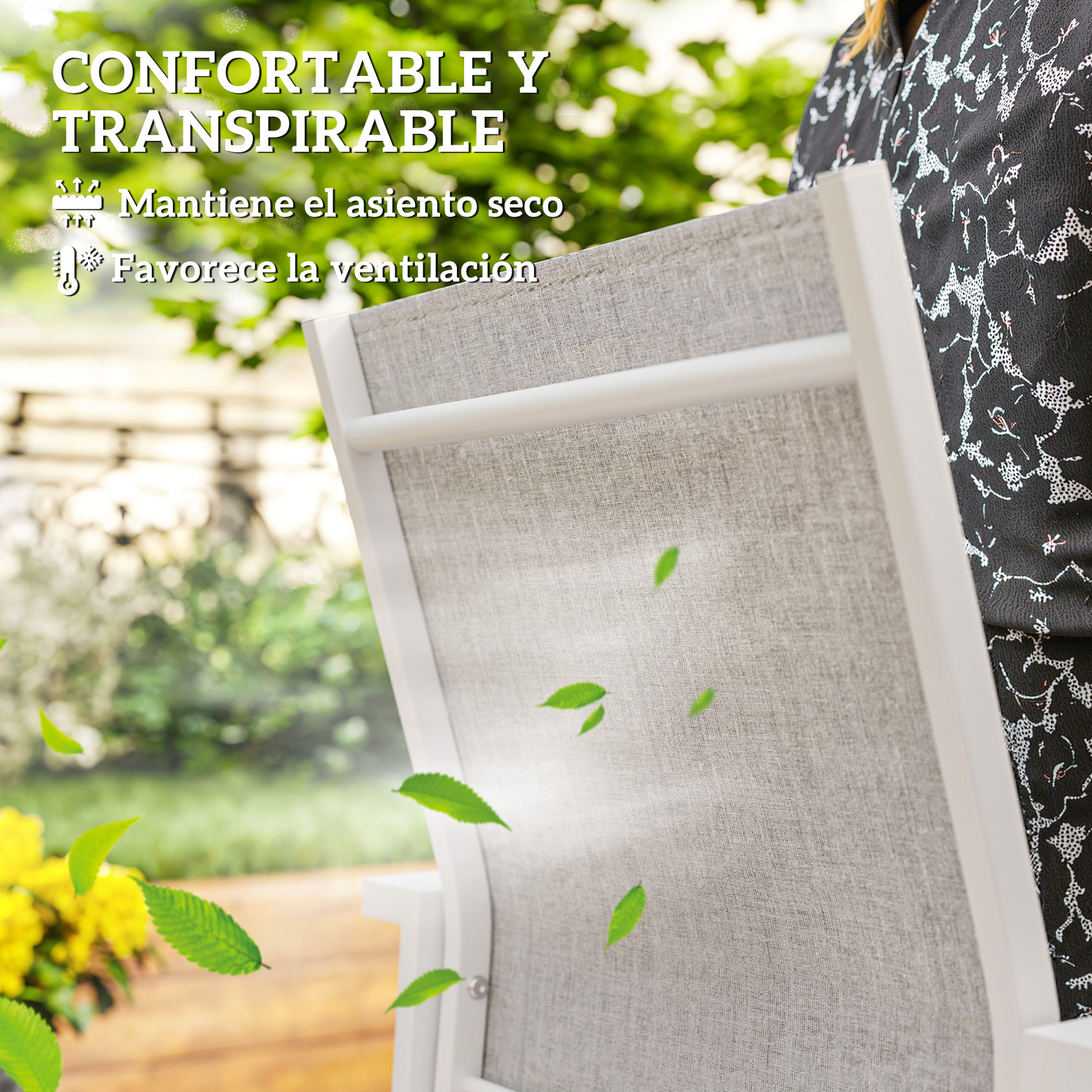 Juego de 2 Sillas de Jardín Exterior Sillas Terraza Exterior Apilables Sillones de Comedor con Tela Transpirable Marco de Acero Reposabrazos y Respaldo 56x58x89 cm Gris Claro