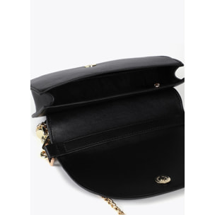 Tracolla a mezza luna con patta, manico intrecciato e dettagli metallici