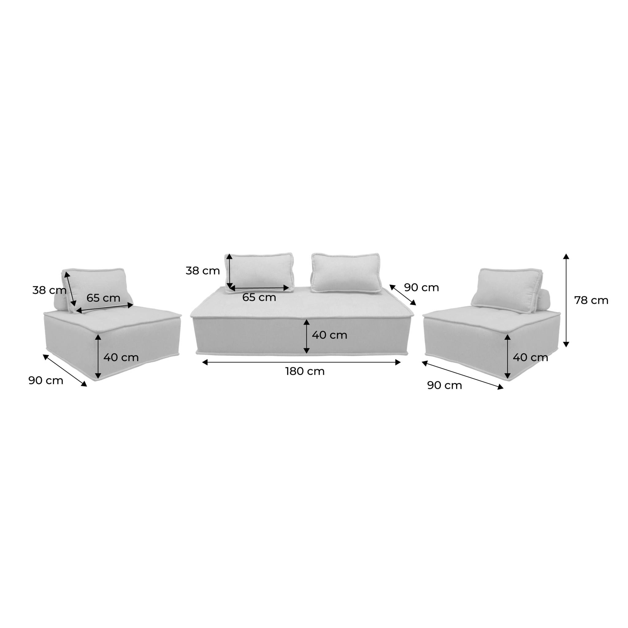 Ensemble chauffeuses DAO pour canapé modulable en tissu capitonné 4 places gris foncé