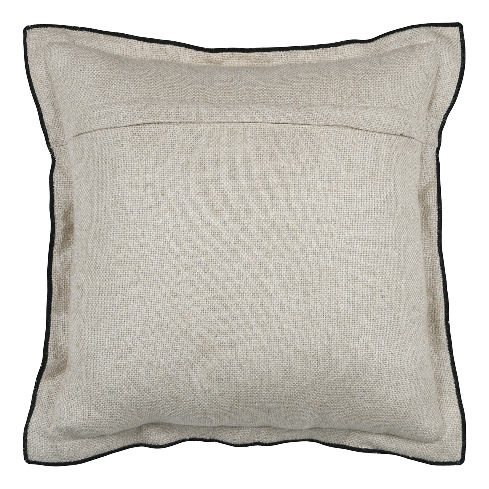Coussin  poly-lin volant plat feston noir - Naturel