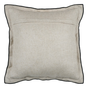 Coussin  poly-lin volant plat feston noir - Naturel