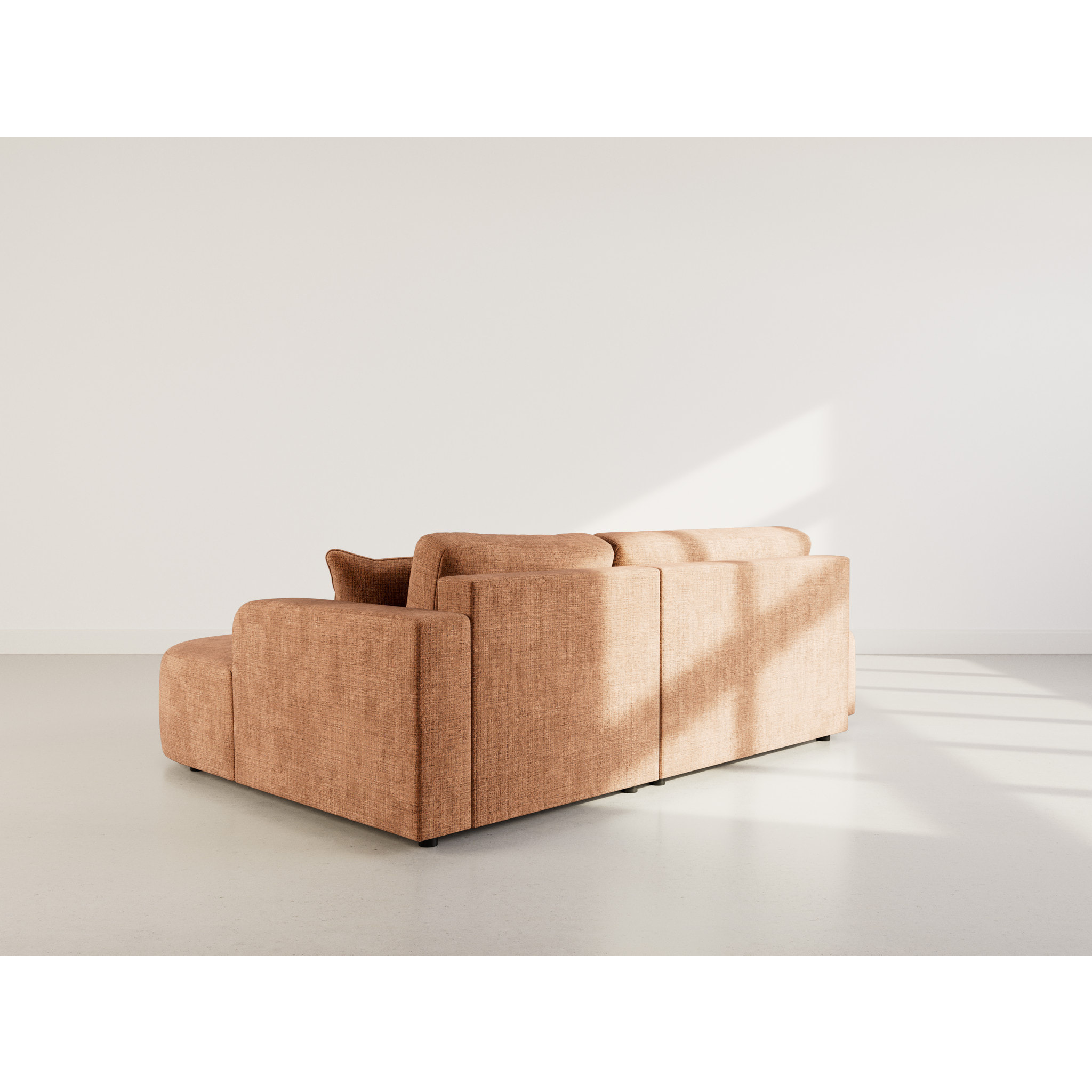 Miro - Canapé d'angle droit 4 places convertible avec coffre en velours texturé - Rouille