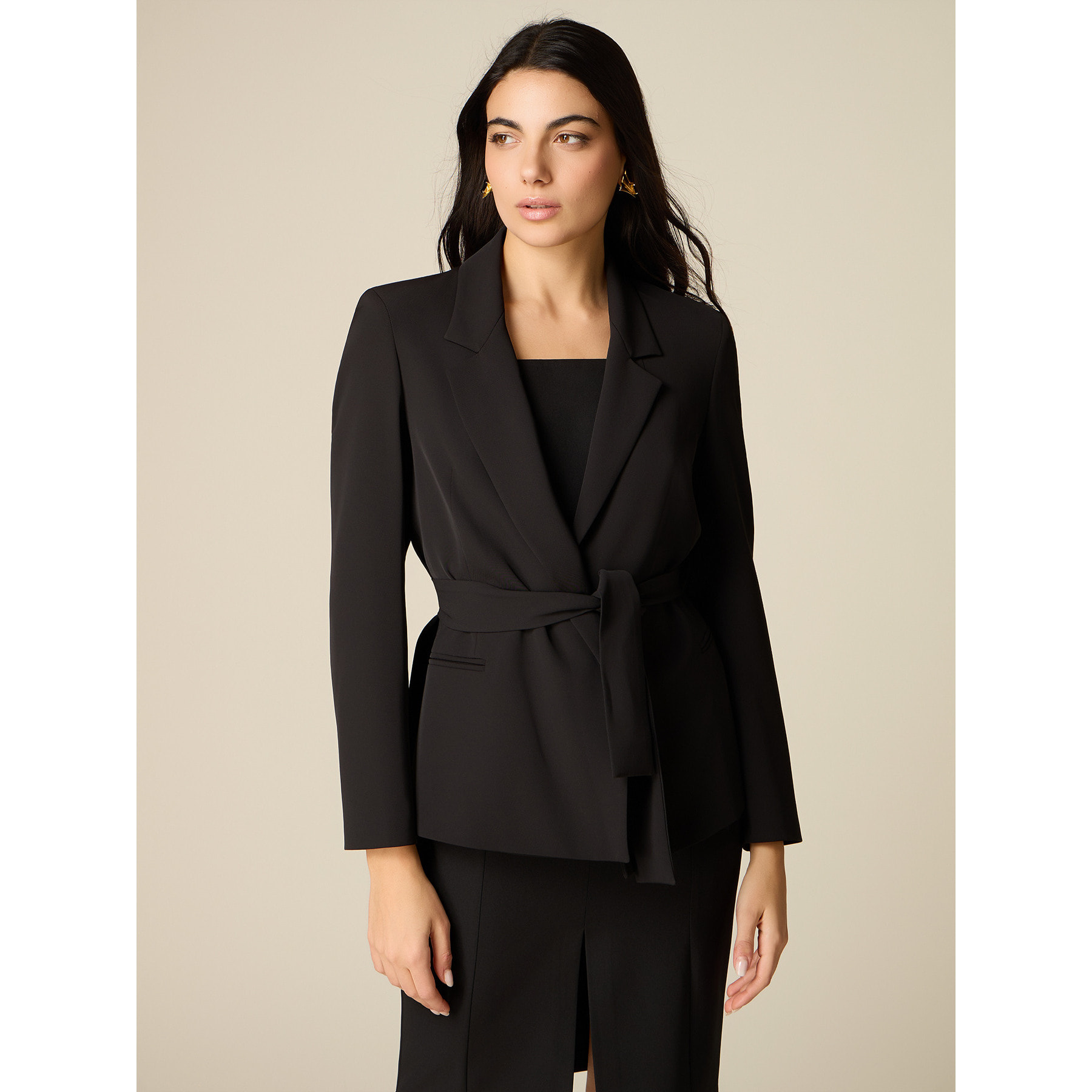 Oltre - Blazer con fusciacca da annodare - Black Print