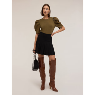 Motivi - T-shirt con maniche a sbuffo e pietre - Verde militare