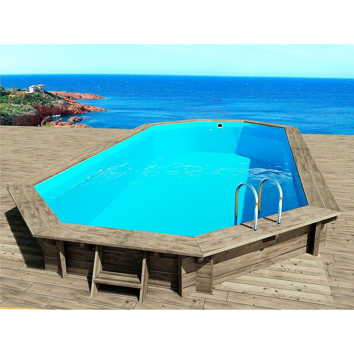 Piscine bois " Cancun " - 6.53 x 4.41 x 1.45 m + Pompe à chaleur - Puissance 6.1 kW -