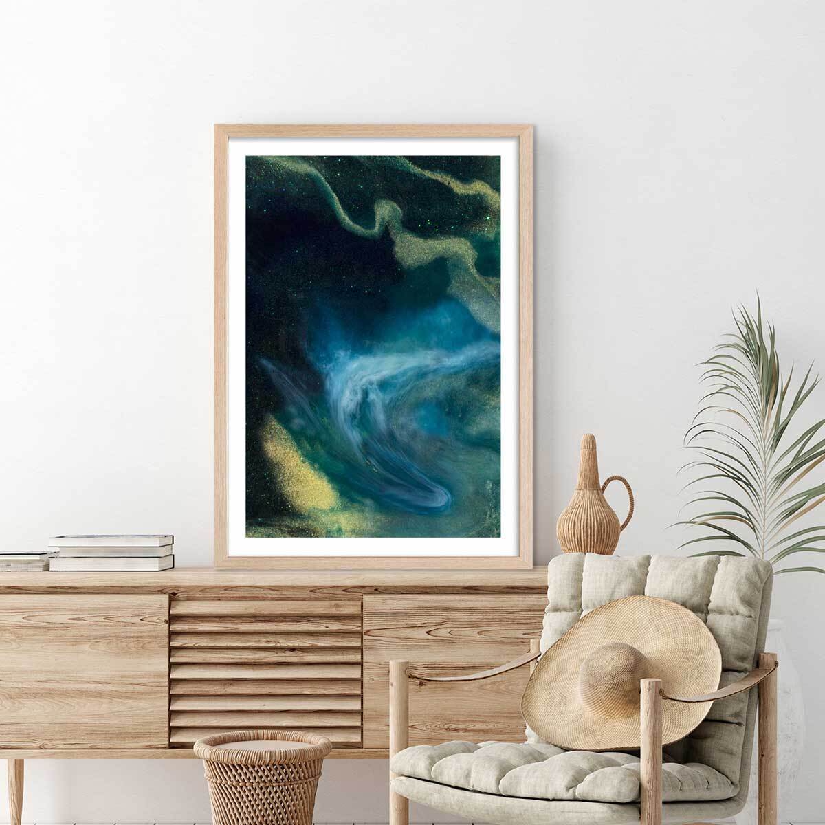 Poster bleu constellation Affiche + cadre en bois - Chêne