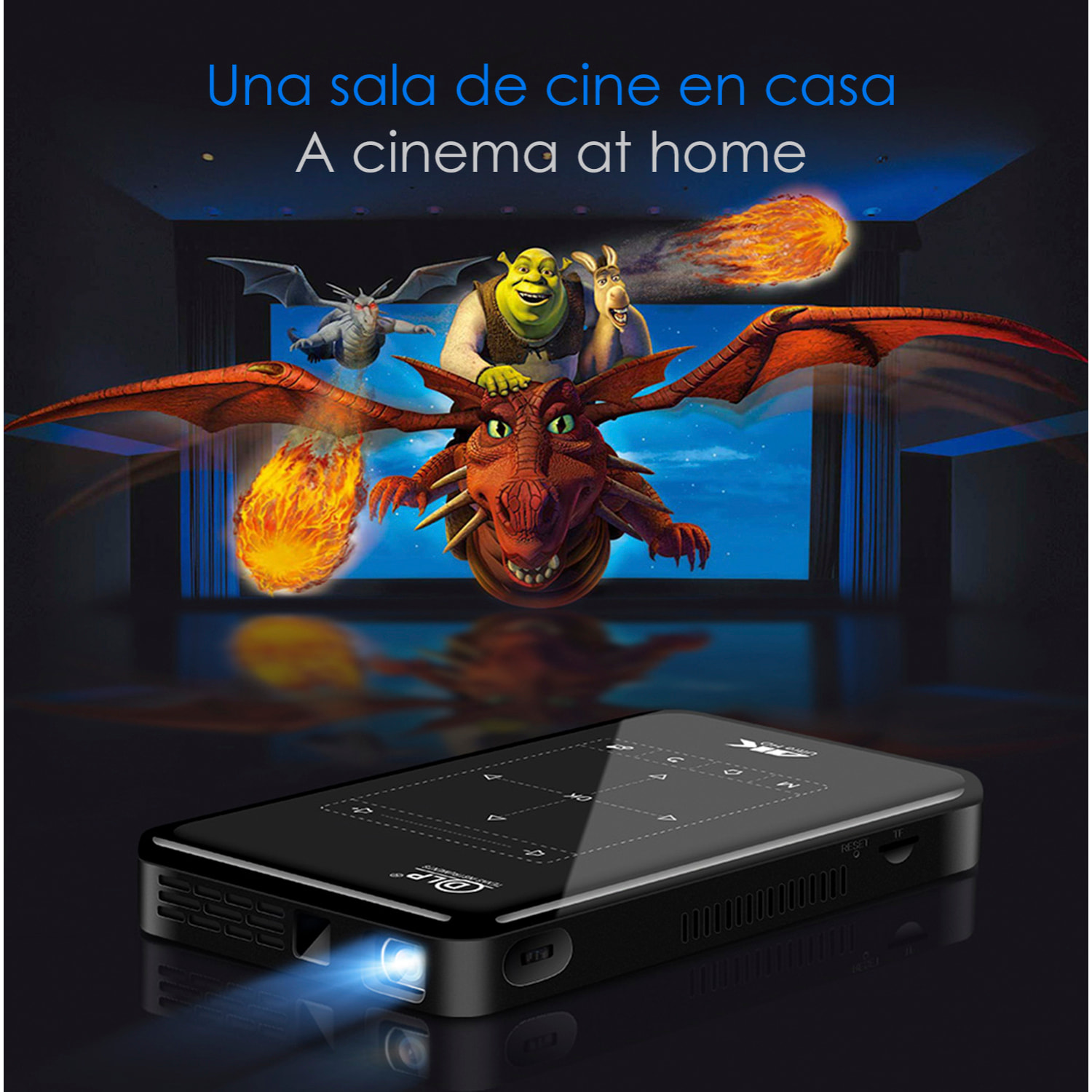 Mini videoproiettore portatile LED P09 II, DLP. Android 9.0, Wi-Fi, pannello touch. Batteria ricaricabile. Clonazione schermo. Netflix, YouTube, ecc.