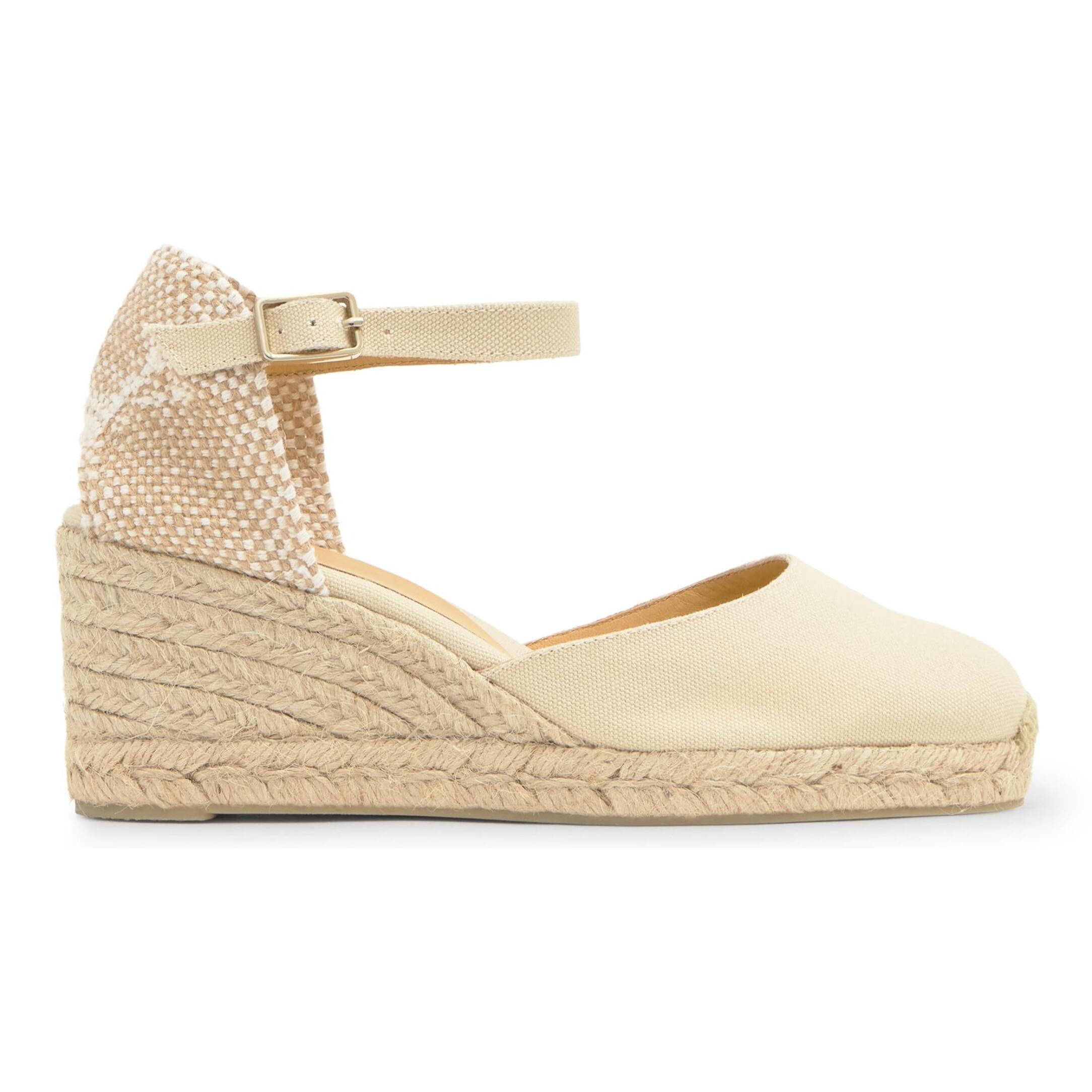 Alpargata de cuña 6 cm en lona de algodón con talonera trenzada y pulsera al tobillo