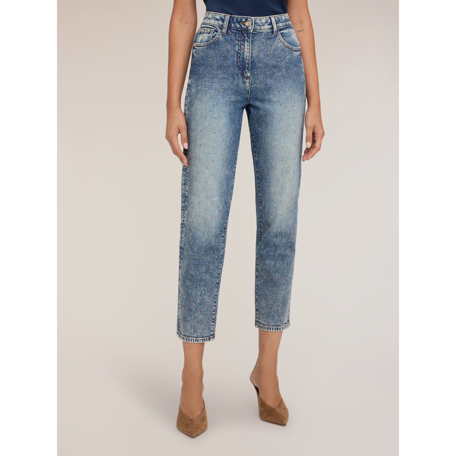 Motivi - Jeans regular mum fit con strass - Azzurro