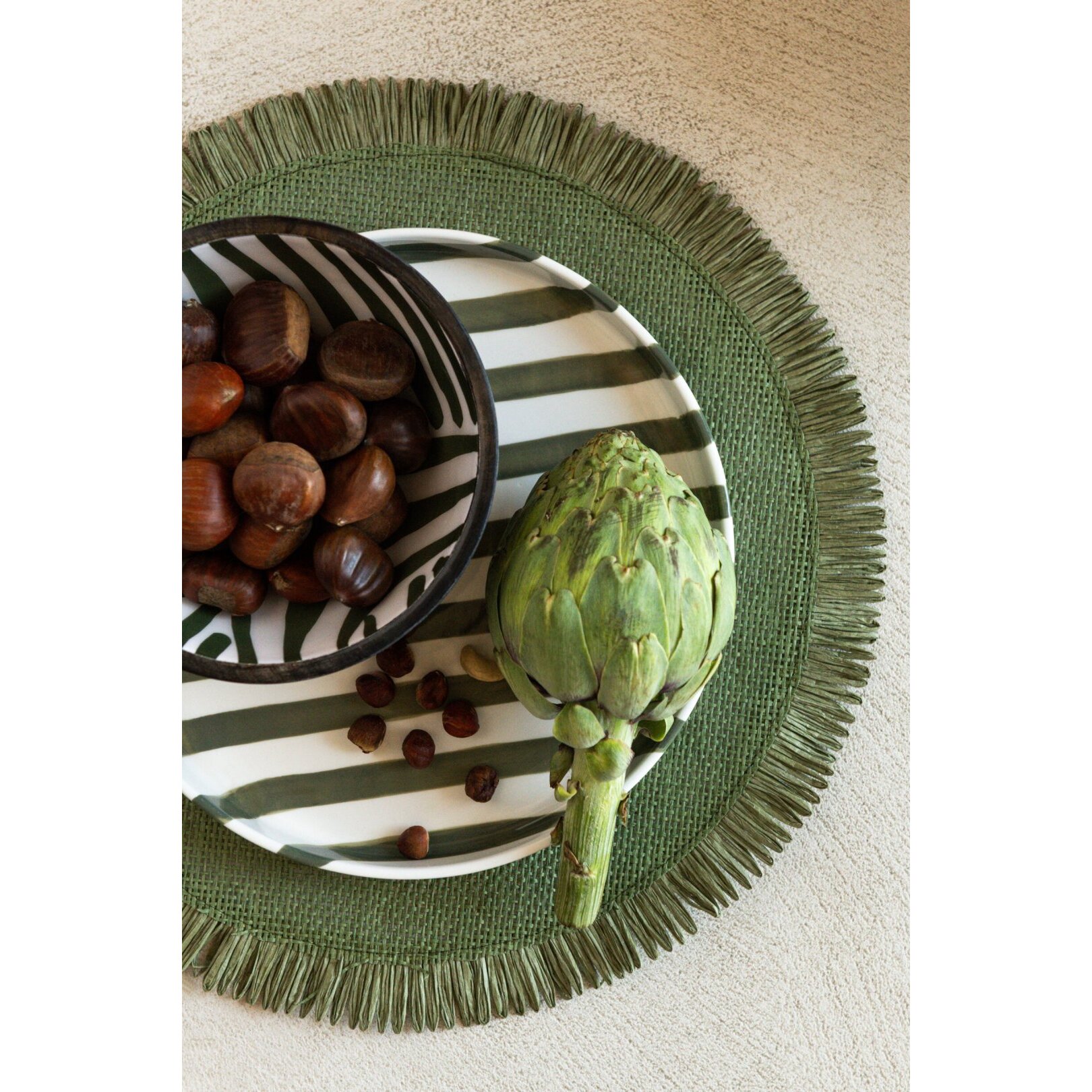 J-Line bols - bois de manguier - vert olive/marron foncé - small - assortiment de 2