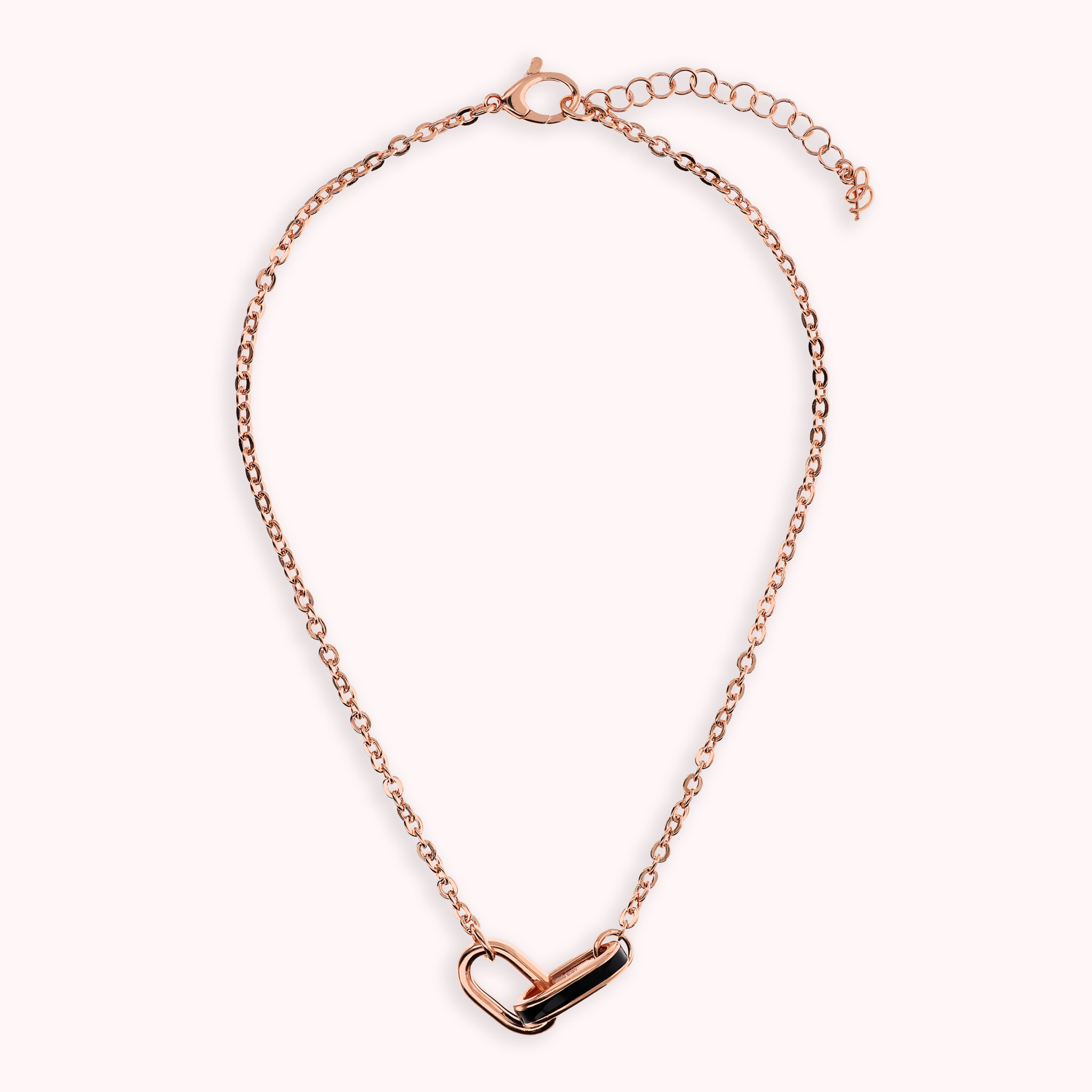 Collana Catena Rolo con Pendente Maglie Ovali Smaltate Nere