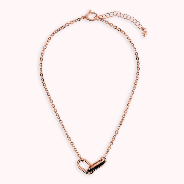 Collana Catena Rolo con Pendente Maglie Ovali Smaltate Nere