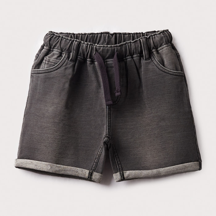 Bermuda Niño Jogger Denim, Cintura Elástica con Cordón, Bolsillos Laterales, Color Gris Medio, 75 % Algodón | Color: Gris medio denim | Street Monkey