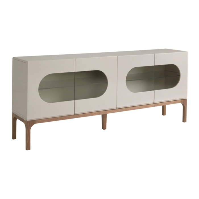 Aparador Angel Cerdá con estructura de madera de MDF en gris y patas de madera en nogal con iluminación interior 180x41x75cm