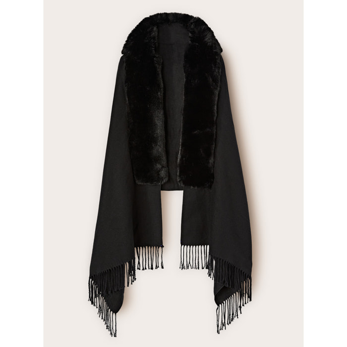 Motivi - Poncho de paño con flecos - Negro