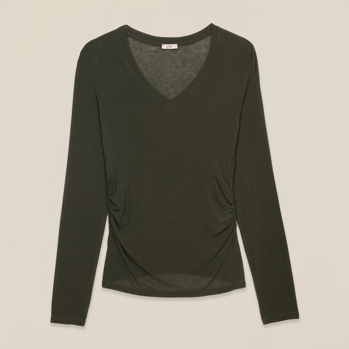 Oltre - T-shirt scollo a V misto cashmere - Verde militare