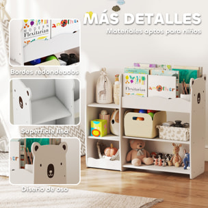 Estantería Infantil para Juguetes con Estantes Abiertos, Compartimentos, Diseño de Ositos, Organizador de Juguetes para Dormitorio, Sala de Juegos, Guardería, Blanco