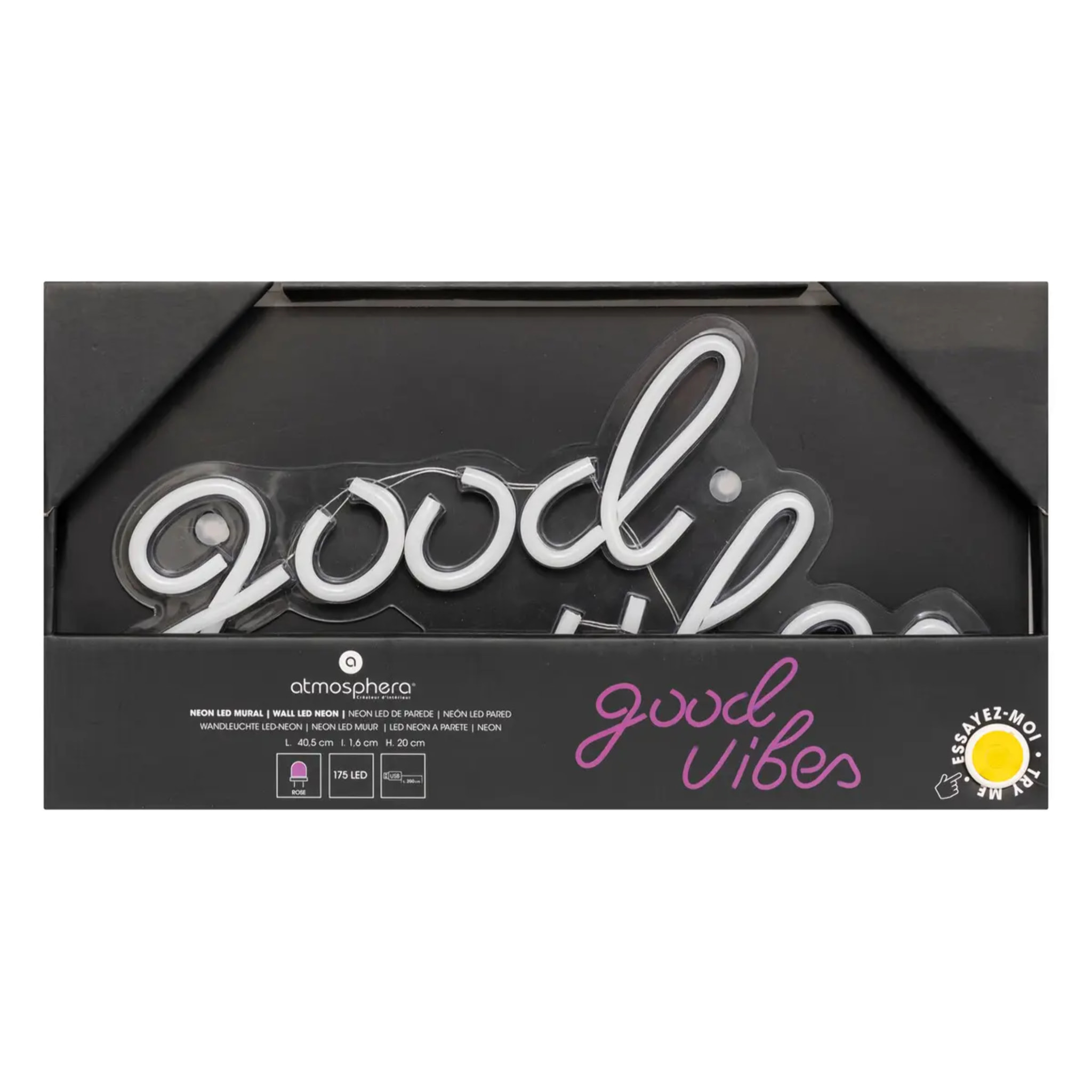 Tube néon mural led "Good vibes" rose L 40,5cm