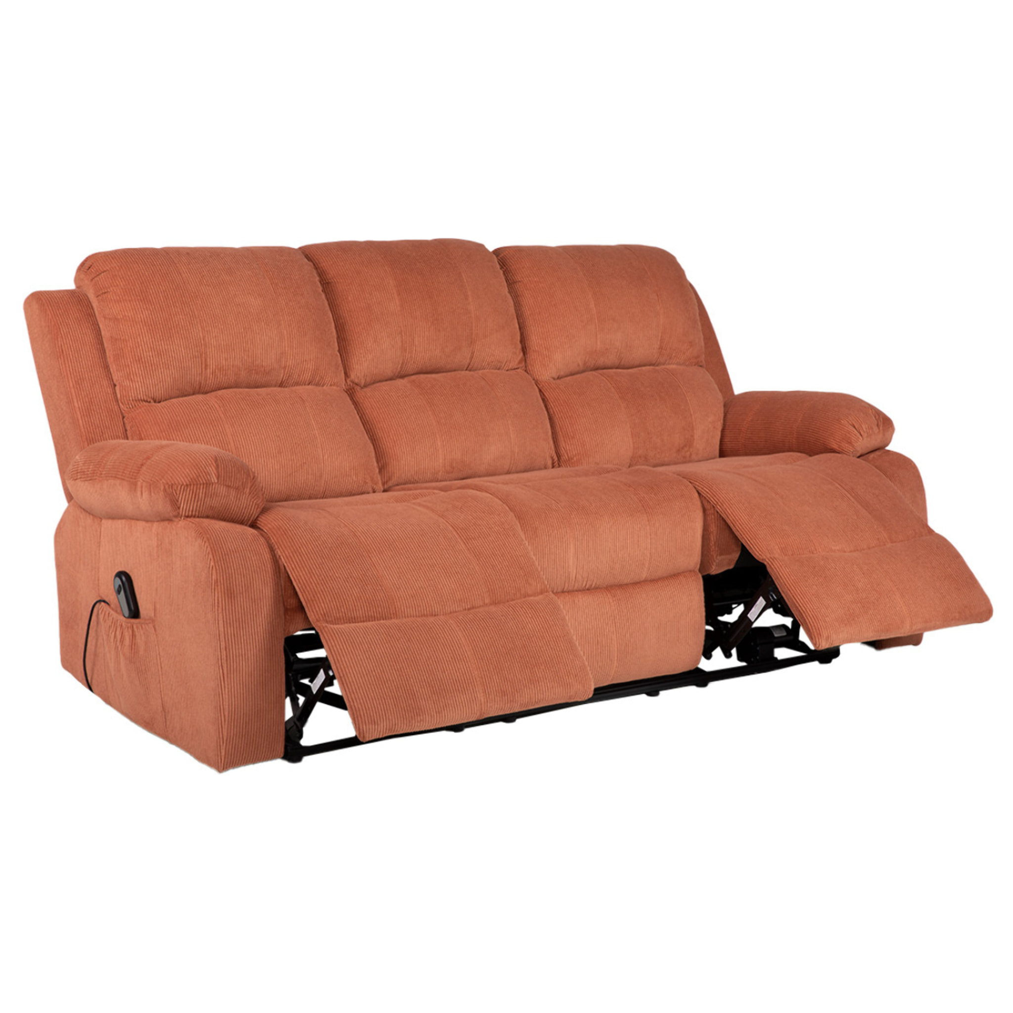 Armand - Canapé 3 places relax électrique en velours côtelé - Terracotta