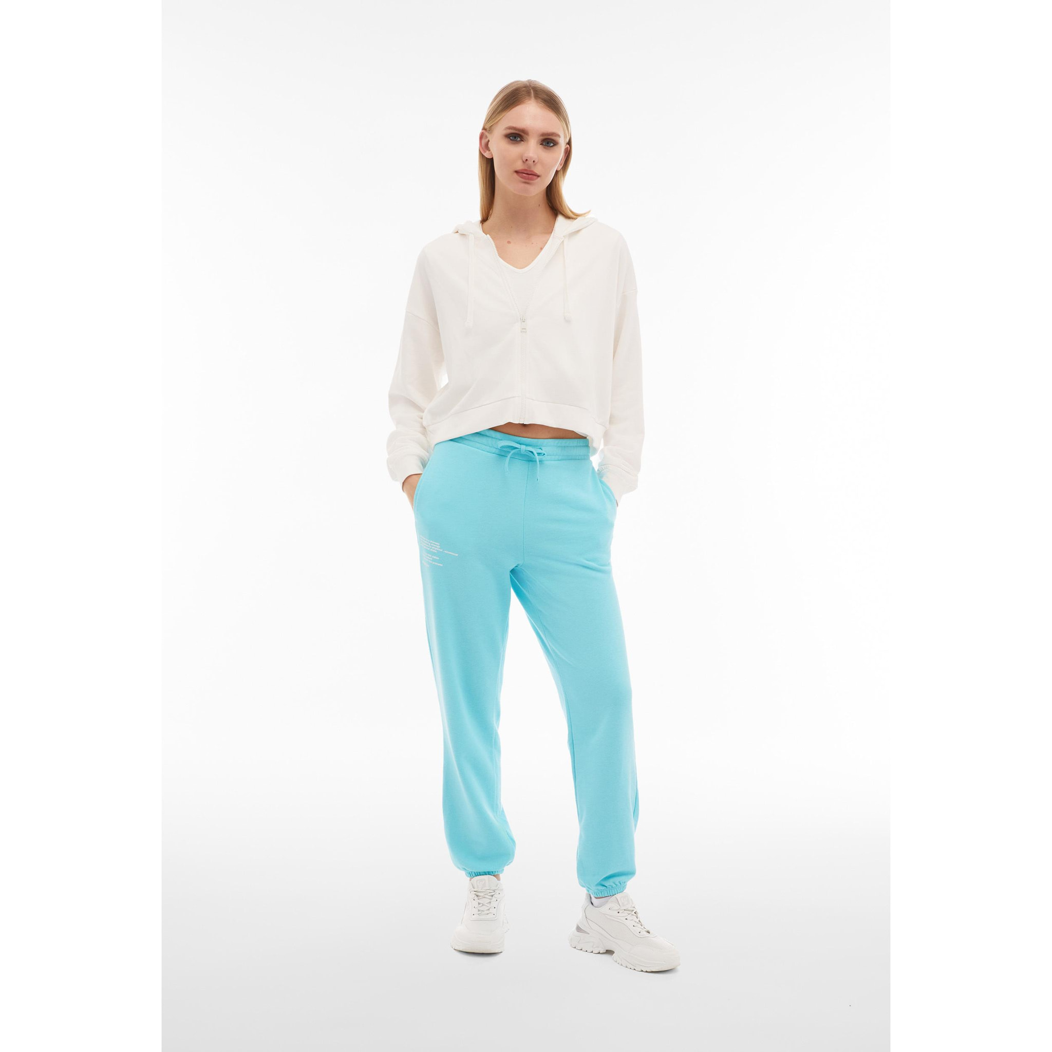 Pantaloni donna in french terry con stampa sul fianco