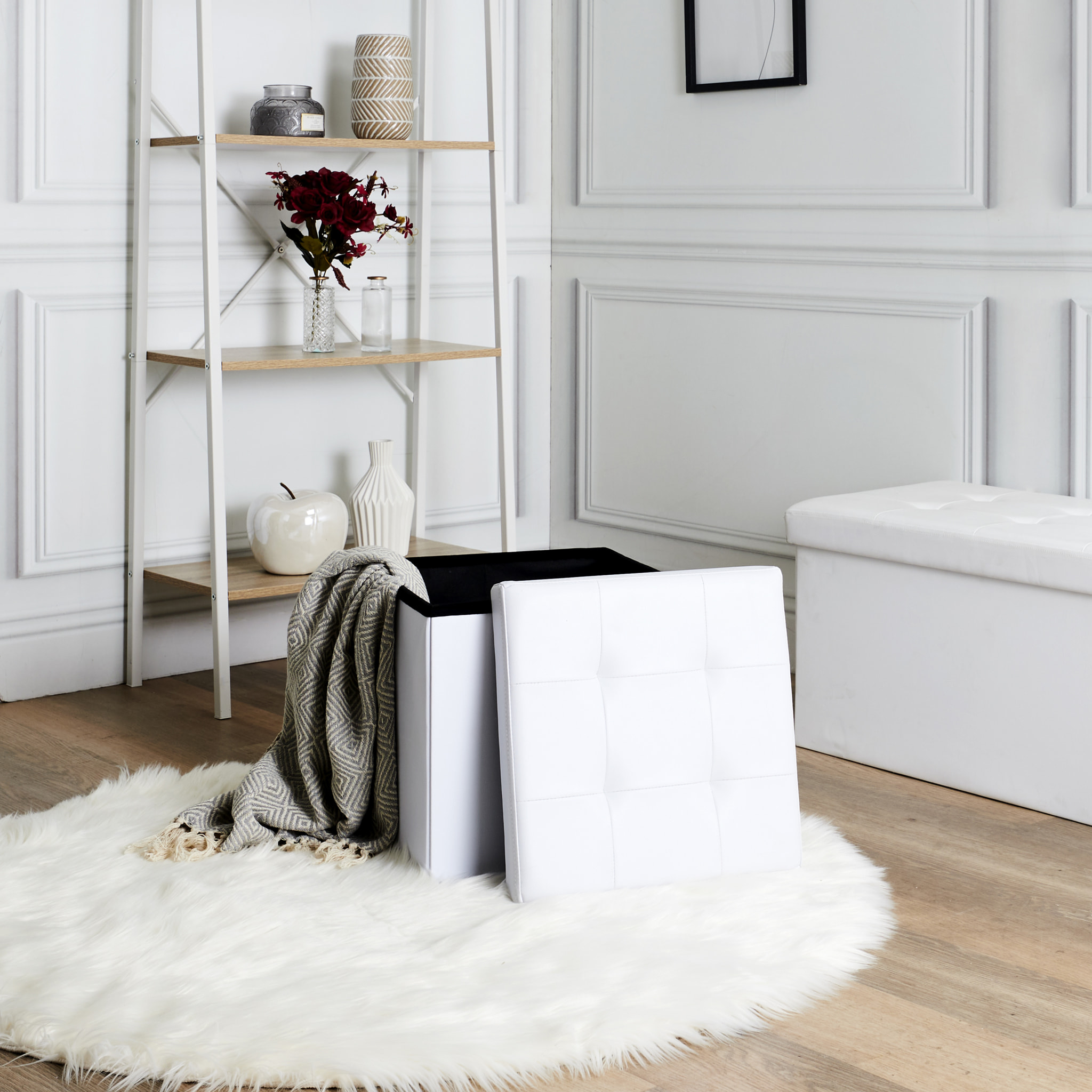 Coffre Pouf Pliable Pu Blanc