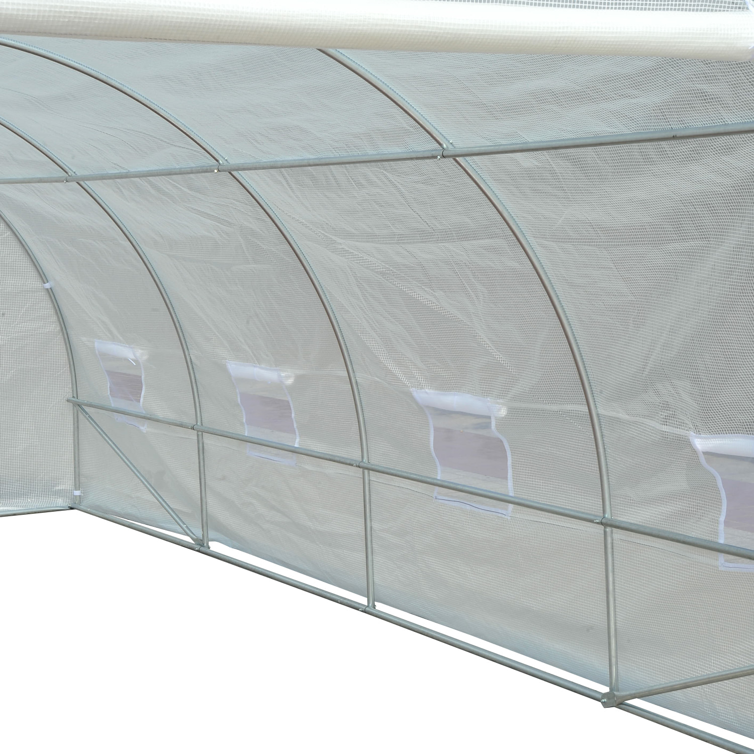 Serre de jardin tunnel surface sol 18 m² 6L x 3l x 2H m châssis tubulaire renforcé 24 mm 8 fenêtres blanc