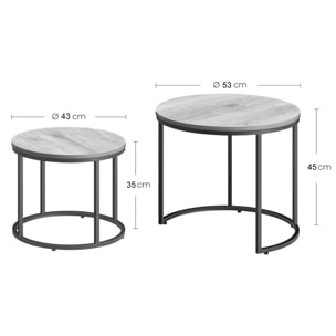 Set di 2 tavolini da caffè industrial tondi in legno e metallo