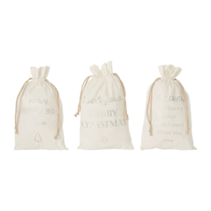 J-Line Sac Noel Anglais Velours Blanc Medium Assortiment De 3