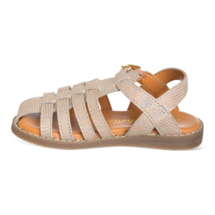 Sandalia cangrejera estampada con brillo confeccionada 100% piel color oro rosa