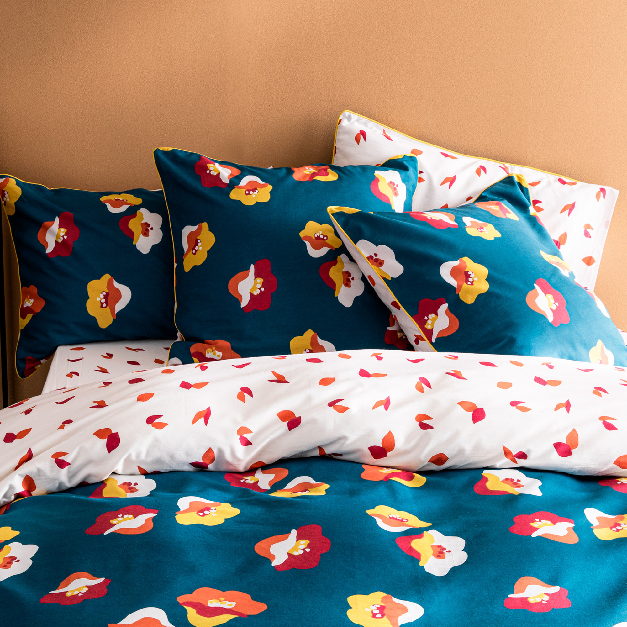 Set de 2 taies d'oreiller imprimées en percale de coton BIO, NARCISSE