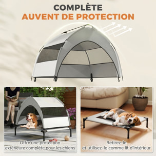 Lit pour chien sur pieds taille M avec auvent gris