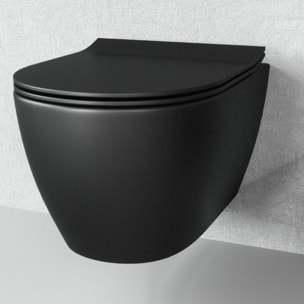 Pack WC Bati-support Geberit Duofix + WC sans bride Vitra SENTO noir mat + Abattant frein de chute + Plaque noire (BlackSentoGeb