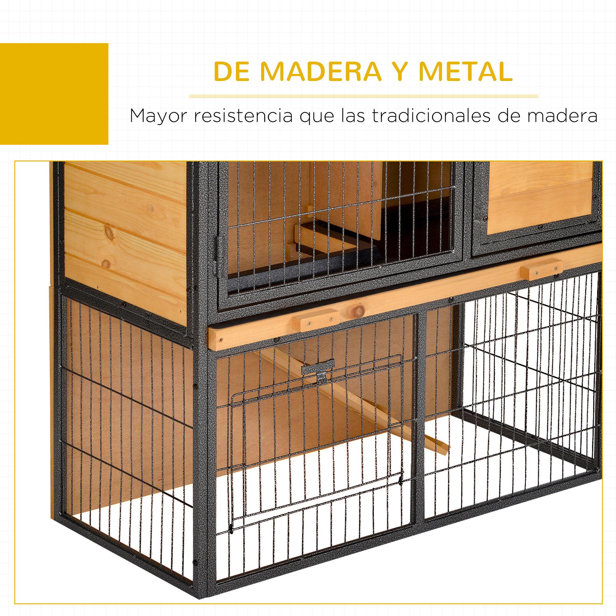 Conejera de Exterior de Madera Jaula para Mascotas Pequeñas 2 Niveles con Rampa Bandeja Extraíble Puertas con Cerraduras 89,5x45x81 cm Madera y Gris