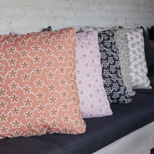 Housse de coussin brodée en lin, Made in France, FLEURS , orange moyen