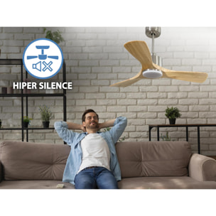 Ventilador de techo Reversible Termostato Dimable Wifi Motor DC Techos Inclinados Mando a Distancia Luz tres tonos Hypersilence Memoria RarotongaD106C03LED65057 PURLINE