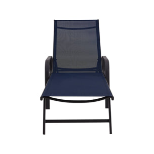 Lot de 2 Bains de soleil en métal avec accoudoirs "Farniente" - Bleu nuit