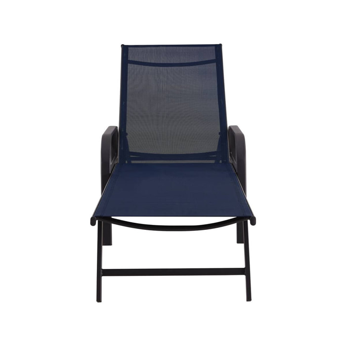 Lot de 2 Bains de soleil en métal avec accoudoirs "Farniente" - Bleu nuit