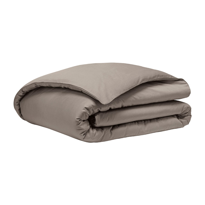 Parure de lit unie en satin de coton bio, taies rectangles, TEOPHILE, Marron Moyen