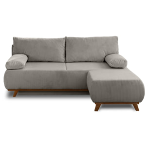 Cristal - canapé 3 places - convertible avec coffre et pouf - en velours côtelé - Gris clair