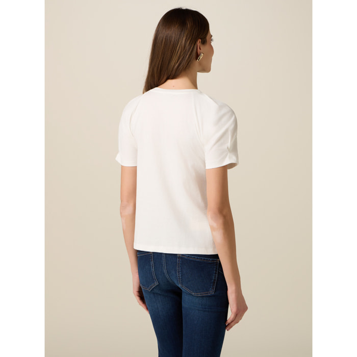 Oltre - Camiseta de algodón con engarces - Blanco