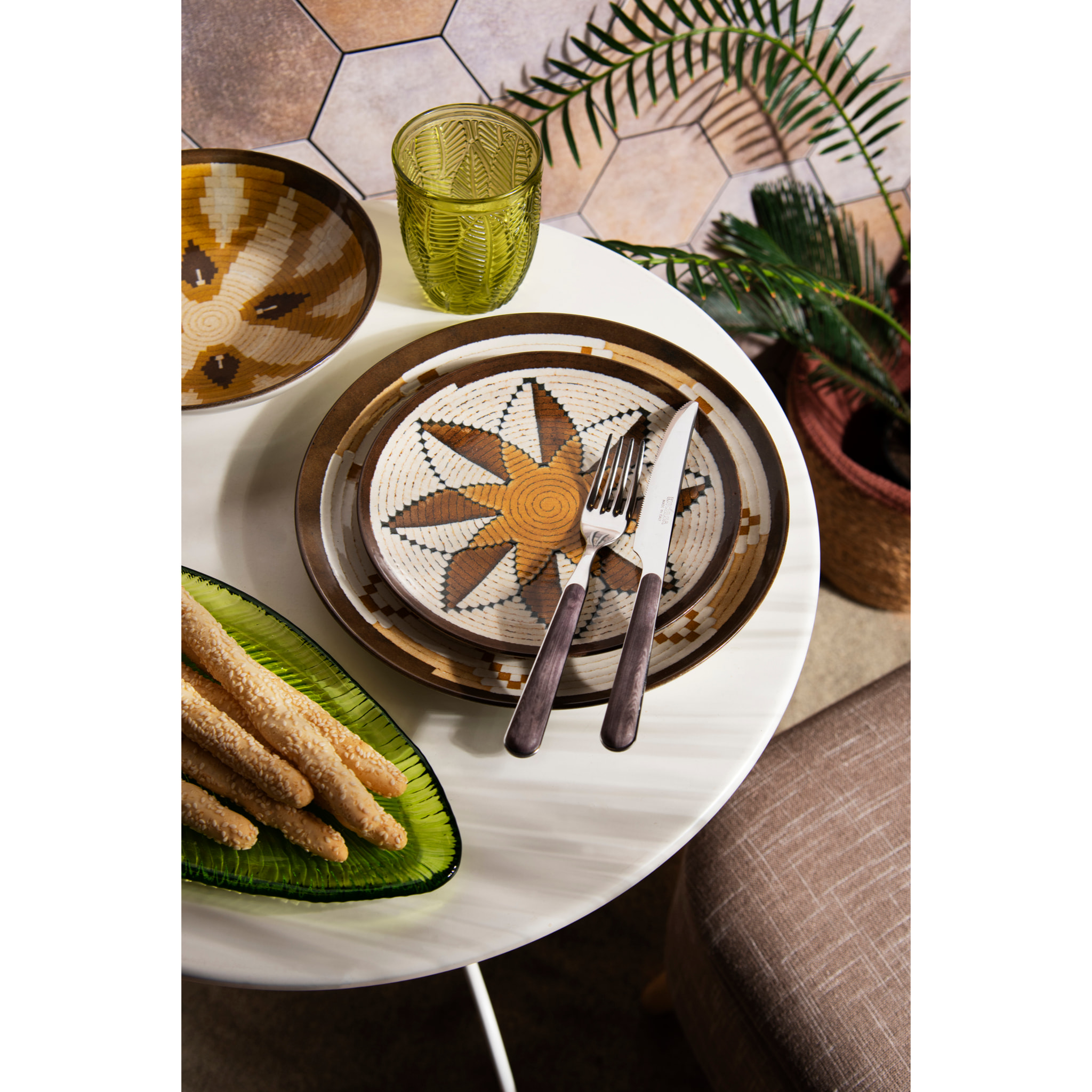 Piatto portata in vetro Excelsa – Tropical, Foglia 43x20 cm, Verde