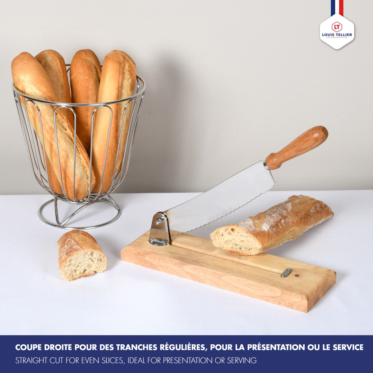 Coupe-pain socle bois 1er prix - lame droite 25 cm