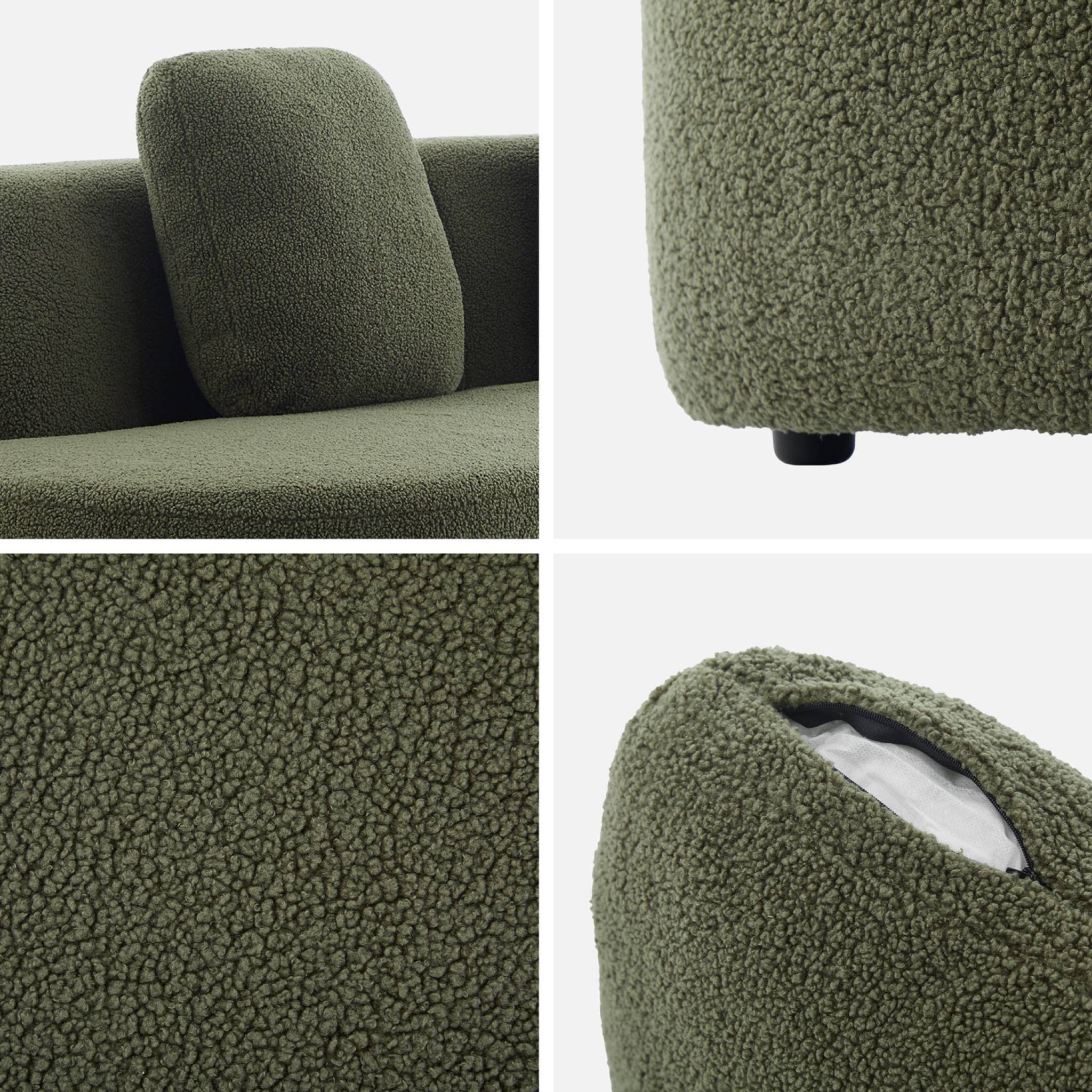 Canapé virgule 3 places en tissu bouclette kaki forme organique - WAVE L 232 x P 97 x H 68cm