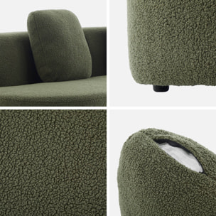 Canapé virgule 3 places en tissu bouclette kaki forme organique - WAVE L 232 x P 97 x H 68cm