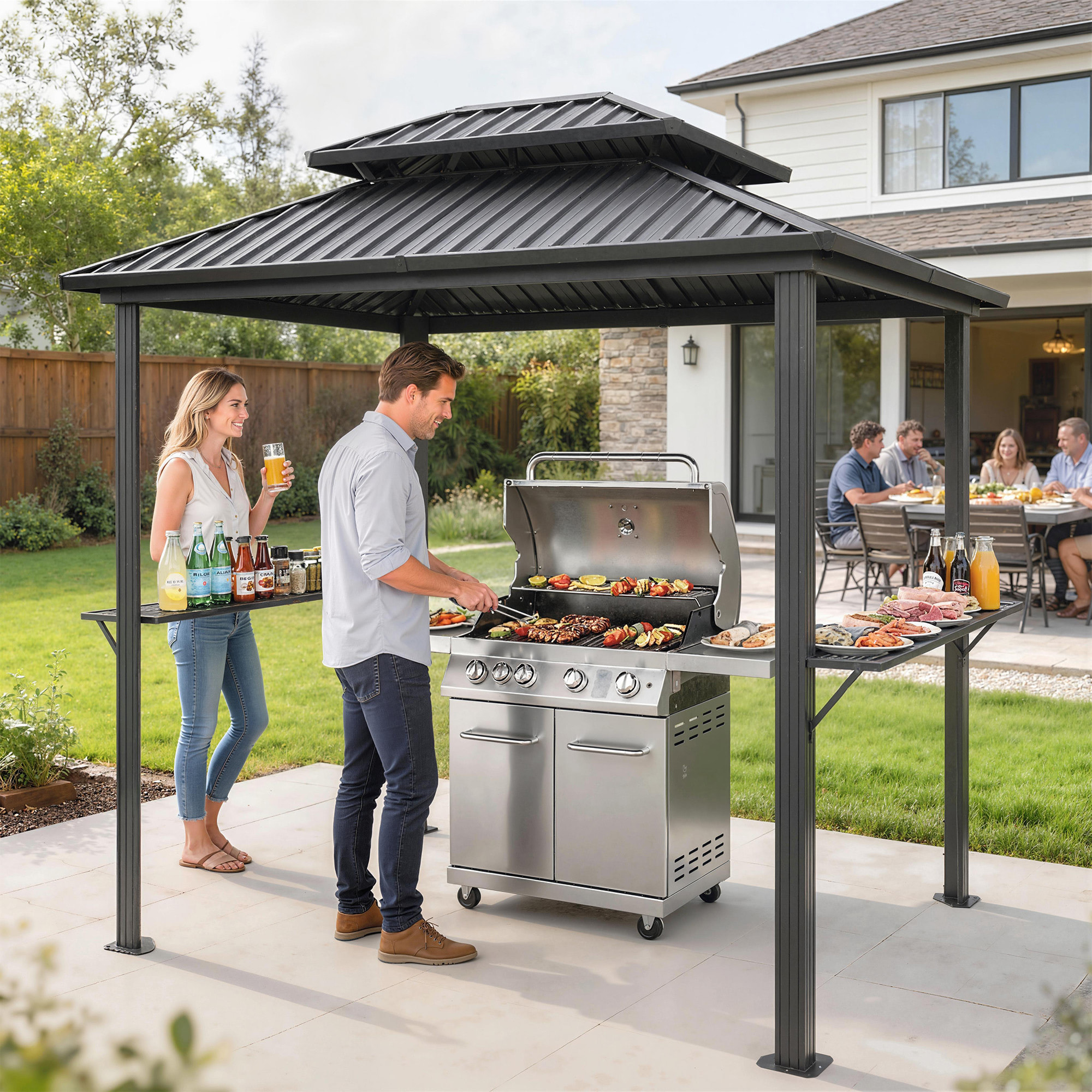 Abri pour barbecue métal aluminium - pergola - 2,31 x 1,65 x 2,46 m - noir