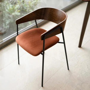 Lot de 2 chaises en velours terracotta et bois de noyer - Esmée