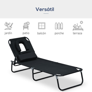 Tumbona Reclinable para Playa de Oxford 190x56x28cm Negro