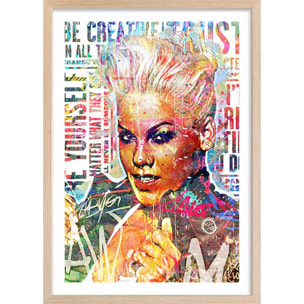 Affiche illustration graffiti pink Affiche + cadre en bois - Chêne