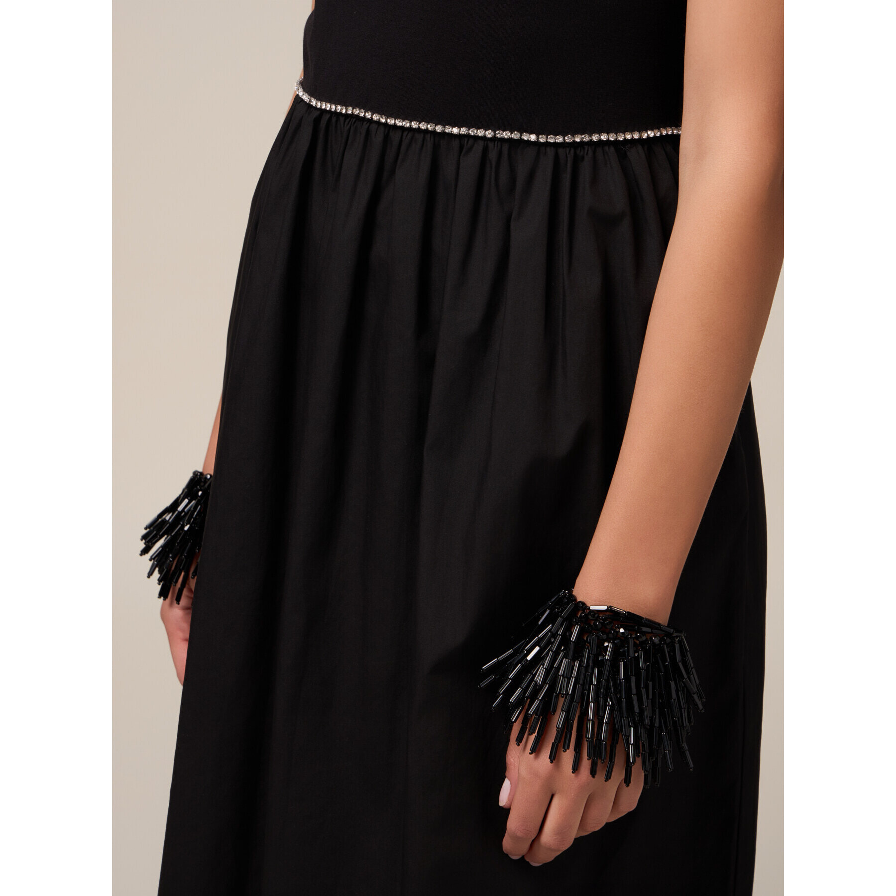Oltre - Vestido de dos materiales con estrás - Negro