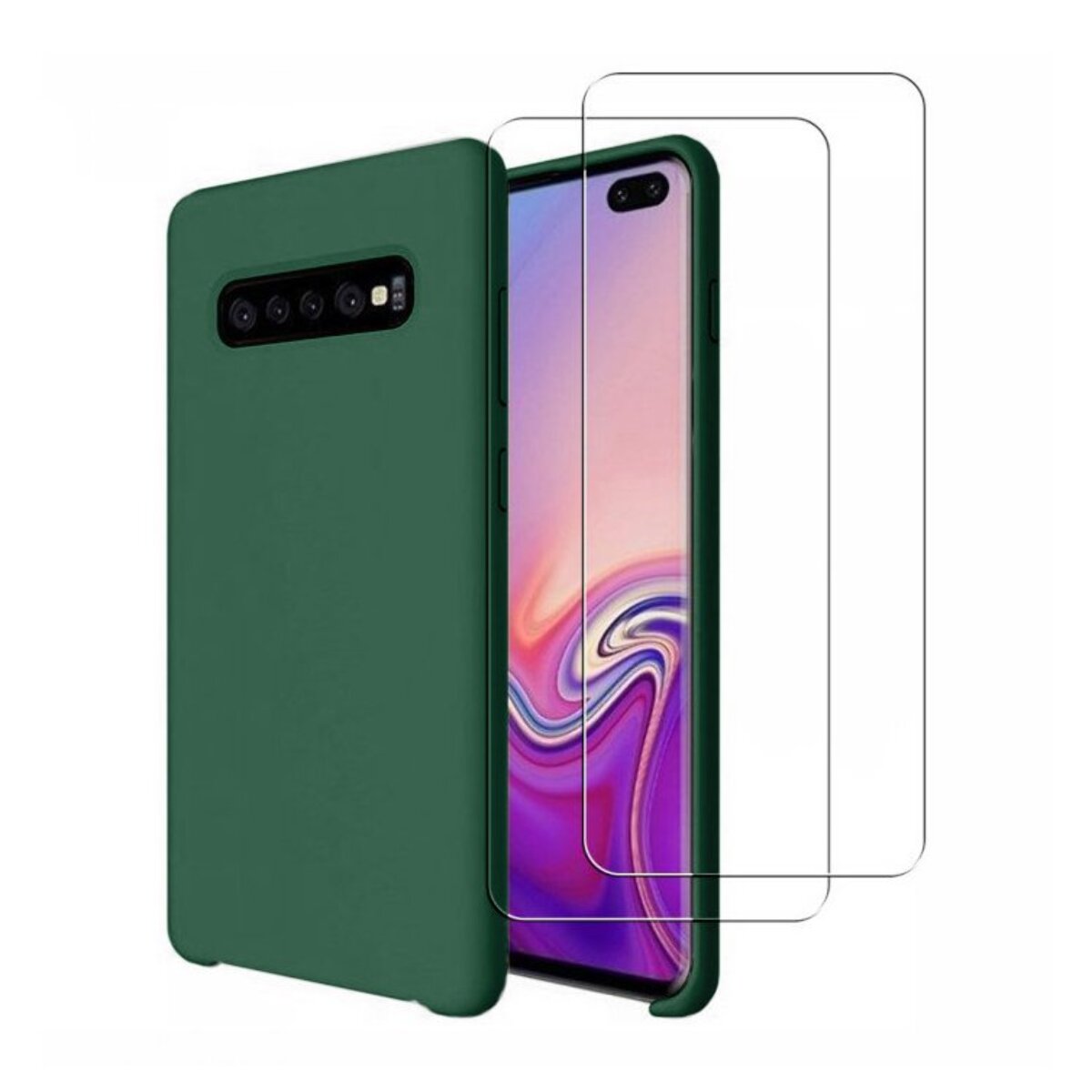 Coque Samsung Galaxy S10 Silicone liquide Vert Foret + 2 Vitres en Verre trempé Protection écran Antichocs